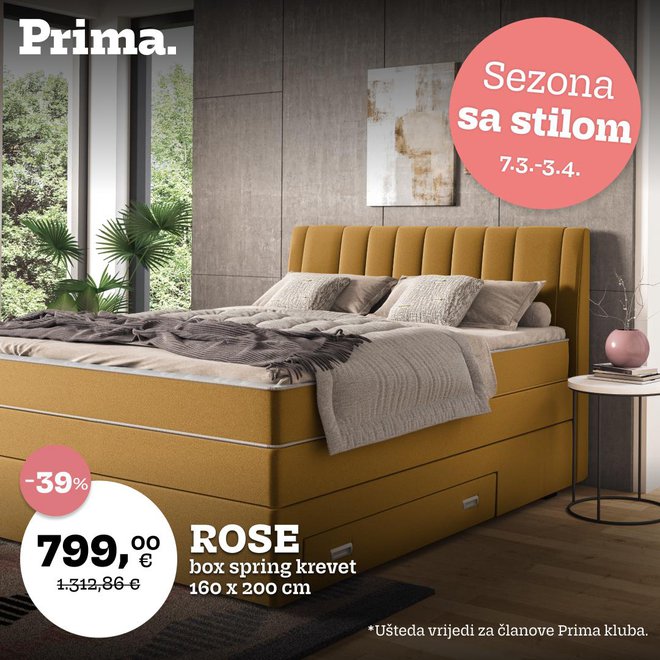 Udoban Prima box spring krevet Rose je sve što vam treba za potpuni odmor/Foto: Prima