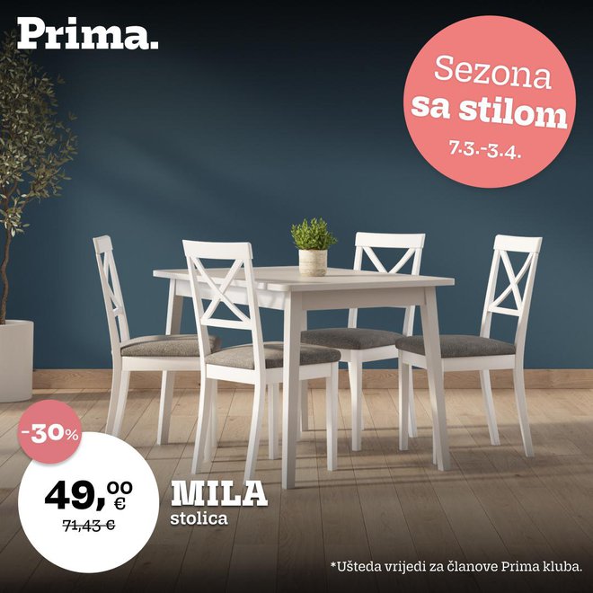 Prima stolice Mila i stol Aldo, koji uz popust od 30% stoji 158 €, upotpunit će sezonu sa stilom/Foto: Prima