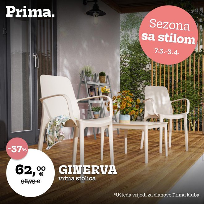 Upotpunite svoju terasu vrtnim stolicama Ginevra i stolom Argo iz Prima ponude/Foto: Prima
