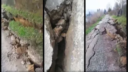Popucala cesta na području pogođenom potresom/Foto: Facebook