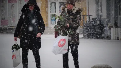 Nema veze &scaron;to pada snijeg, vrećice su u rukama, a mini-&scaron;oping obavljen/Foto: MojPortal.hr