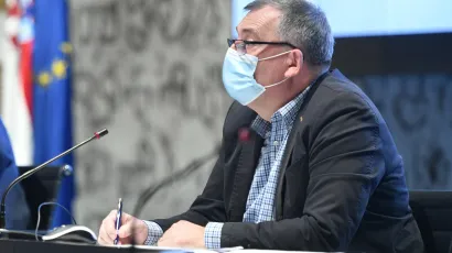 Zagreb, 220221.
NSK.
Konferencija za medije stozera civilne zastite RH
Na fotografiji: Krunoslav Capak.
Foto: Goran Mehkek/CROPIX