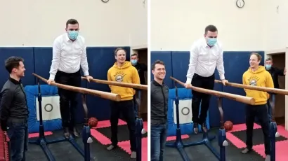 Dario Hrebak poku&scaron;ava vježbati na paralelnim ručama/Foto: Deni Marčinković