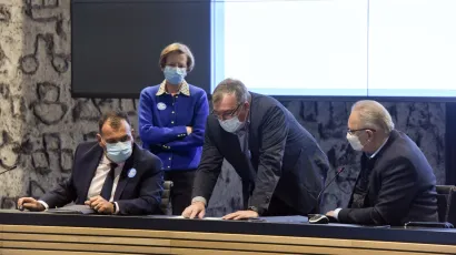 Vili Bero&scaron;, Alemka Markotić, Davor Božinović i Krunoslav Capak/Foto: Darko Tomas/CROPIX