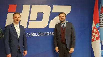 Kandidat za župana Marko Maru&scaron;ić jučer se u Bjelovaru susreo s ministrom gospodarstva i održivog razvoja Tomislavom Ćorićem/Foto: Stožer Marka Maru&scaron;ića