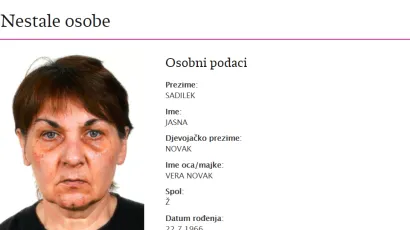 Fotografija i osobni podaci nestale Jasne Sadilek nalaze se na stranicama Nestali.hr/Foto: Nestali.hr
