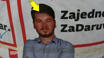 Predizborni plakat Igora Jare&scaron;a s nacrtanim simbolom "četiri s"