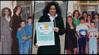 Merisanda Pjerabon s djecom iz Doma (lijevo i desno) te s priznanjem za najodgajateljicu u Hrvatskoj koje je nadavno dobila/Foto: Dom za djecu Lipik/Compas