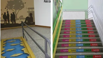 Stepenice su odličan izvor za učenje tablice množenja, a rampa koja vodi prema Spomen sobi pretvorena je u slatki potok/Foto: OŠ Mate Lovraka V. Grđevac