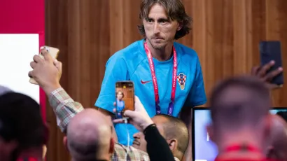 Doha, 221122.<br>FIFA Svjetsko prvenstvo Katar 2022.<br>Izbornik Zlatko Dalic i kapetan Luka Modric razgovarali su s novinarima na sluzbenoj konferenciji za medije hrvatske nogometne reprezentacije pred sutrasnju utakmicu protiv Maroka.<br>Na fotografiji: Luka Modric.<br>Foto: Tom Dubravec/CROPIX