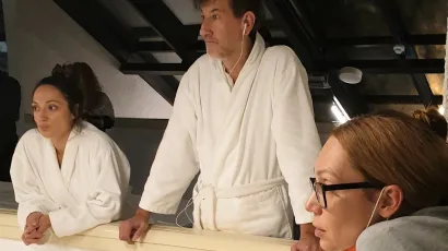 Iva Jerković, Kre&scaron;imir Mikić i Jasna Nanut na setu u Daruvaru/Foto: Petnaesta umjetnost