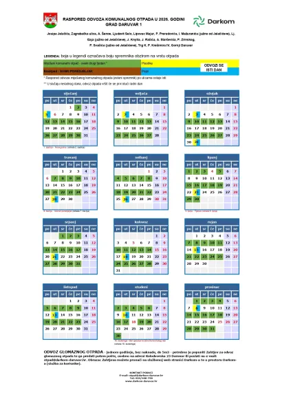 Raspored odvoza otpada u Daruvaru/Foto: Darkom
