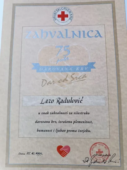 jedna od brojnih zahvalnica u Lazinoj kolekciji/Foto: Lazo Radulović