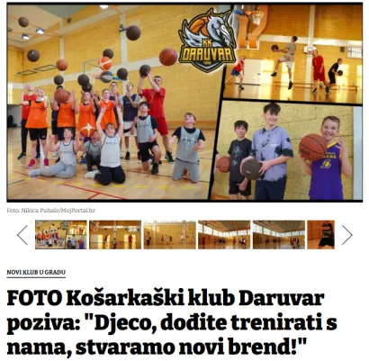 Preslika članka o početku funkcioniranja KK Daruvar '22 iz travnja 2022. godine/Screenshot MojPortal.hr