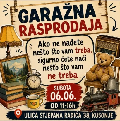 Plakat za prvu garažnu rasprodaju u Kusonjama