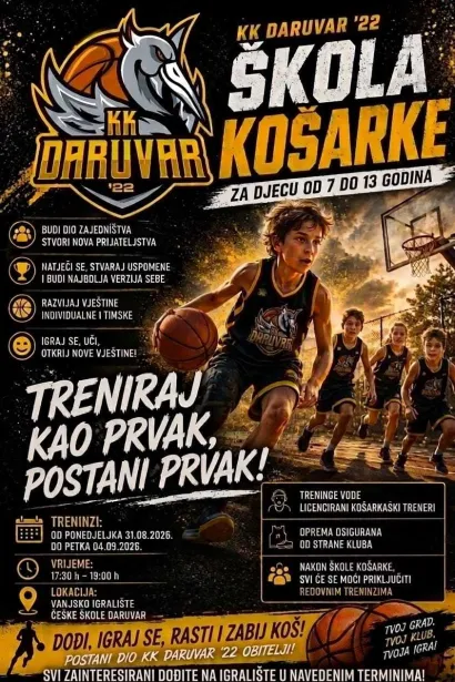 Plakat za besplatnu &scaron;kolu ko&scaron;arke/Foto: KK Daruvar '22