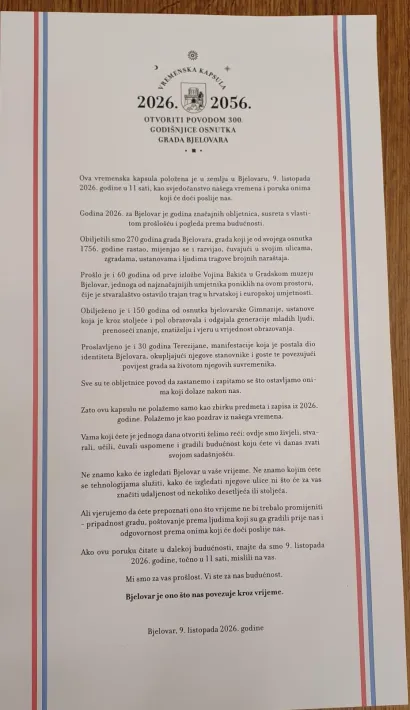 Dokument koji je pohranjen u vremenskoj kapsuli/Foto: Suzana Balen