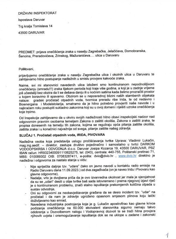Prijava Državnom inspektoratu zbog onečišćenja/Foto: Nikica Puhalo/MojPortal.hr