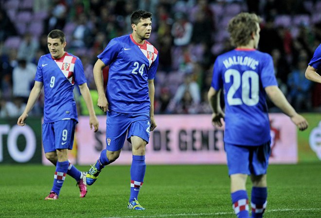 Igor Bubnjić s Halilovićem i Kovačićem 2013. tijekom uzvratne prijateljske utakmice između Hrvatske i Portugala na Stade de Geneve/Foto: Srđan Vrančić/CROPIX