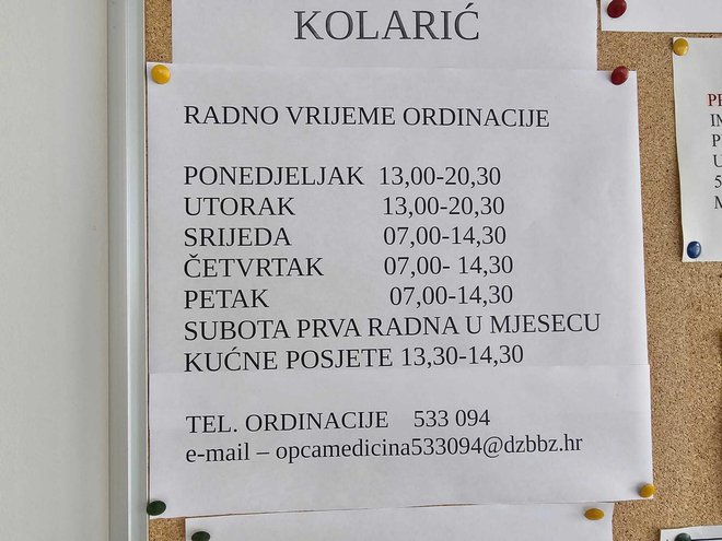 Raspored rada nove garešničke liječnice/Foto: Krugoval Garešnica