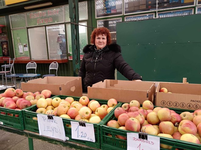 Gđa Mirela kaže kako jabuke među Bjelovarčanima uvijek dobro prolaze/Foto: Slavica Trgovac Martan